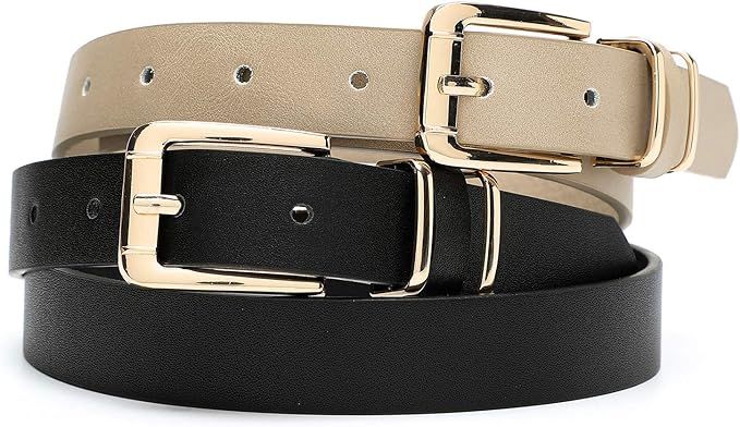 Earnda Women's Skinny Waist Belts for Jeans Dress, PU Leather Pin Buckle Thin Belt 2 Pack | Amazon (US)