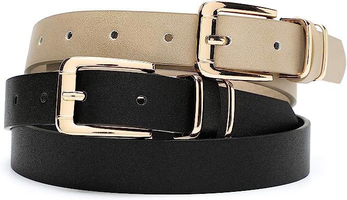 Earnda Women's Skinny Waist Belts for Jeans Dress, PU Leather Pin Buckle Thin Belt 2 Pack | Amazon (US)