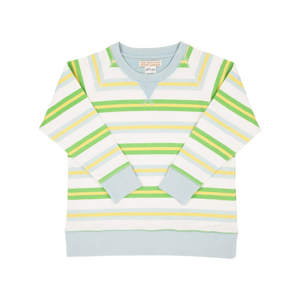 Cassidy Comfy Crewneck (Unisex) - Seacrest Stripes with Buckhead Blue | The Beaufort Bonnet Company