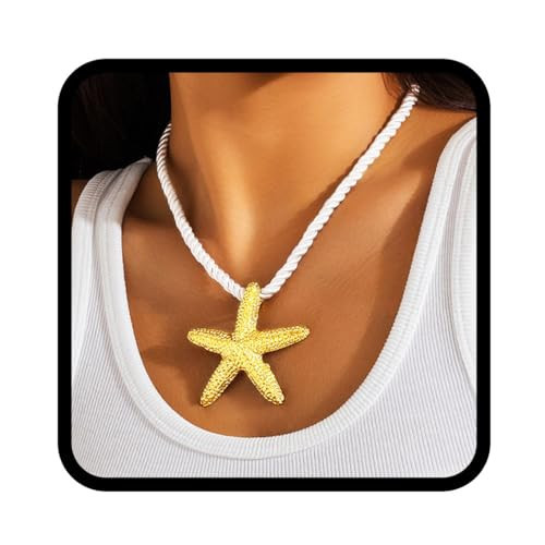 Handcess Starfish Necklace Yellow Star Pendant Necklaces Boho Beach Necklace for Women | Amazon (UK)