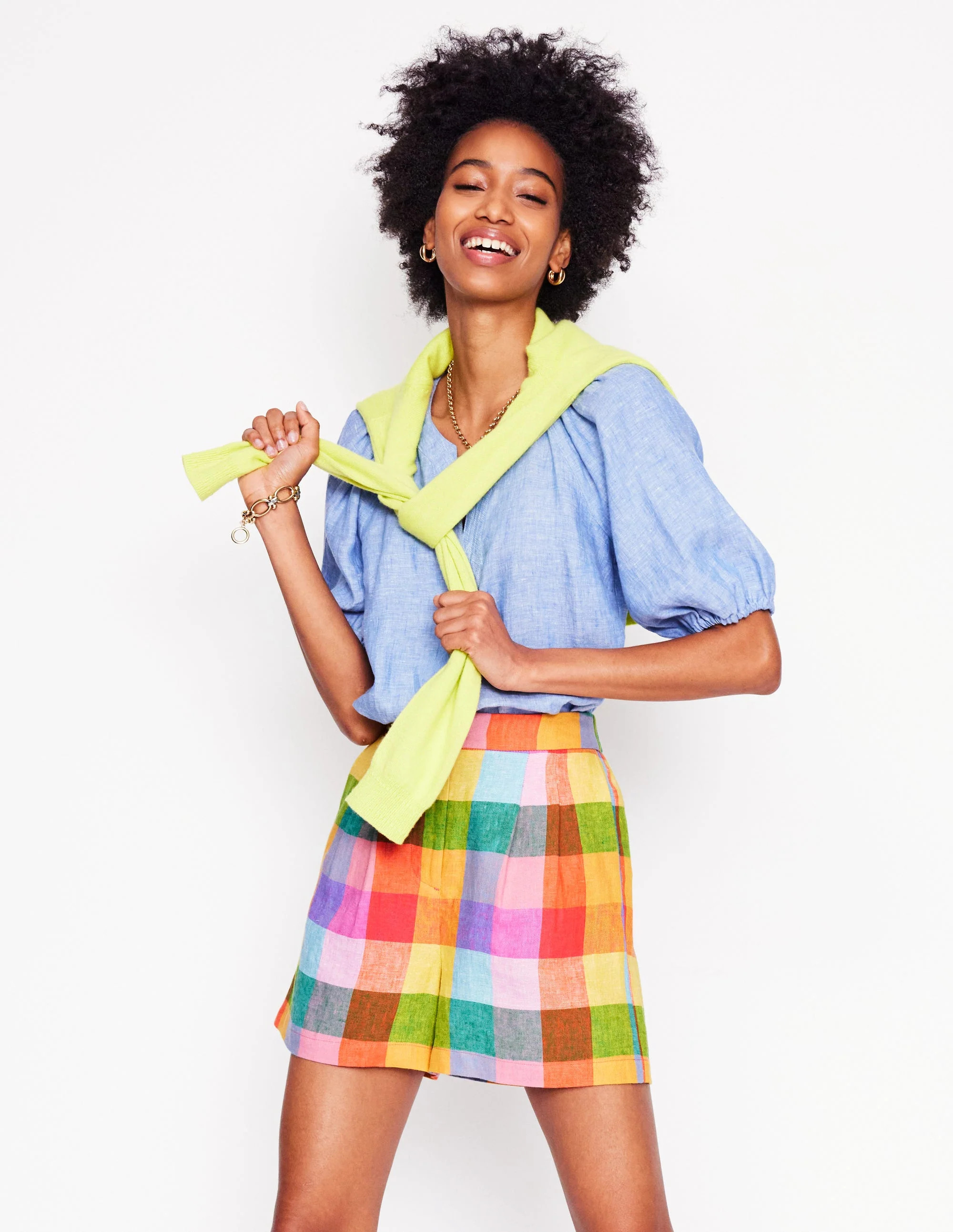 Dulwich Linen Shorts-Rainbow Multigingham | Boden UK