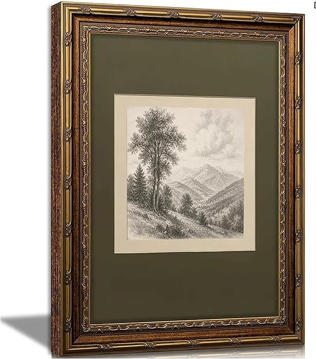 Vintage Mountain Landscape Framed Wall Art Museum Decor 11x9 Inch | Amazon (US)