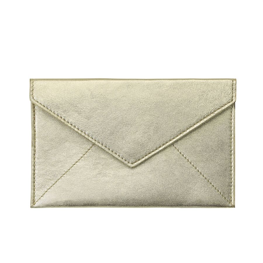 Medium Envelope   White Gold Metallic Goatskin Leather | GiGi New York