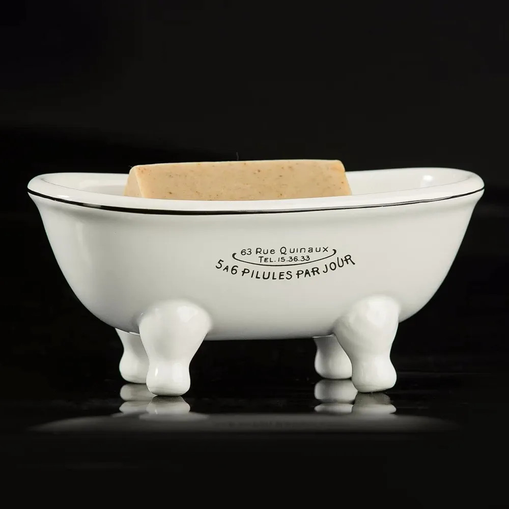 1 Piece 5.7" Mini Ceramic Clawfoot Double Ended Bathtub Soap Dish Vintage Decortative Soap Dish | Amazon (US)