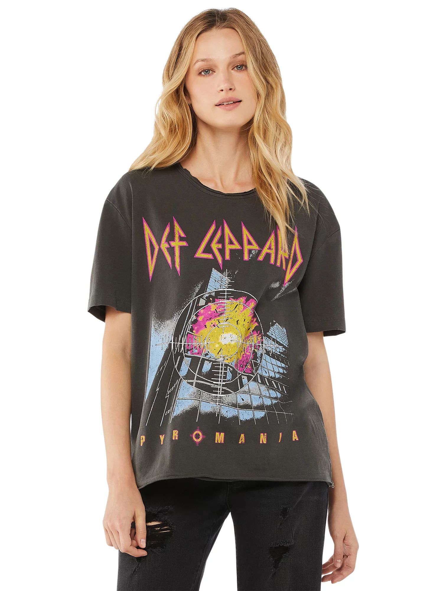 Scoop Women's Def Leppard Split Seam Hem Boyfriend T-Shirt | Walmart (US)