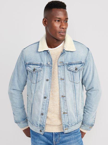 Sherpa-Lined Non-Stretch Jean Jacket for Men | Old Navy (US)