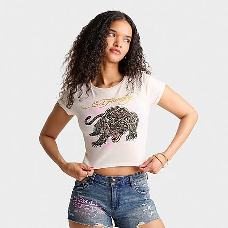 Ed Hardy Women's Leopard Panther Baby T-Shirt in Ivory Size: XS | Finish Line (US)