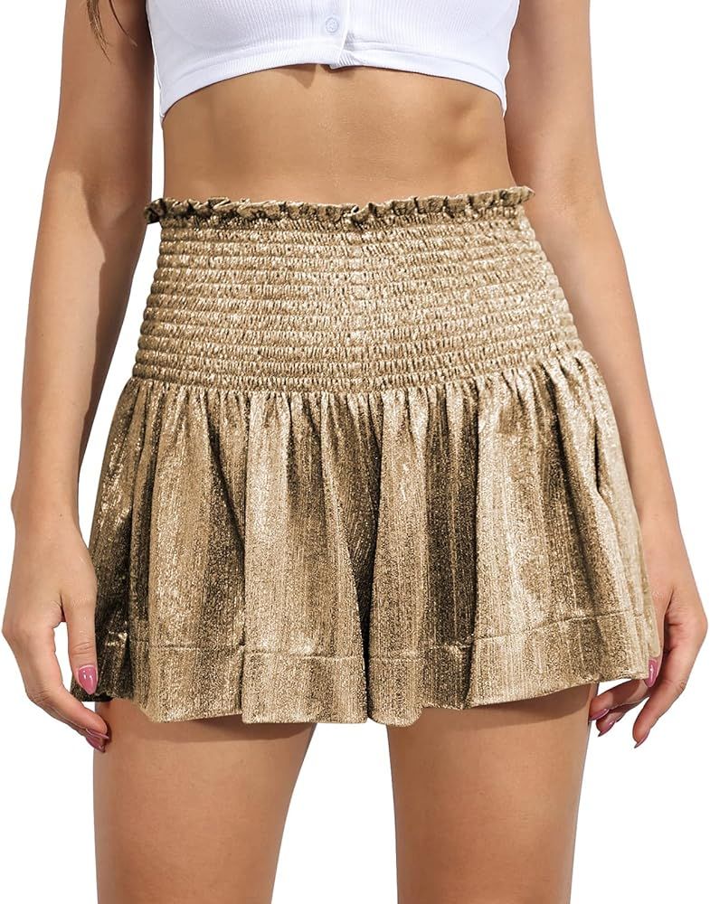 FYMNSI Women's Loose Draped Glitter Shorts Yoga Gym Flowy Shorts Girls Cute Preppy Trendy Clothes... | Amazon (US)