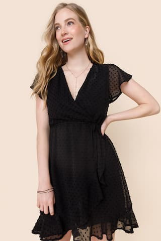 Audrey Clip Dot Wrap Dress - francesca's | Francesca's