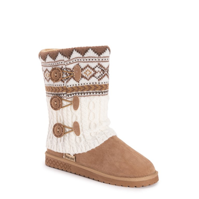 Muk Luks Women's Cheryl Button Pattern Knit Boots - Wide Width Available - Walmart.com | Walmart (US)