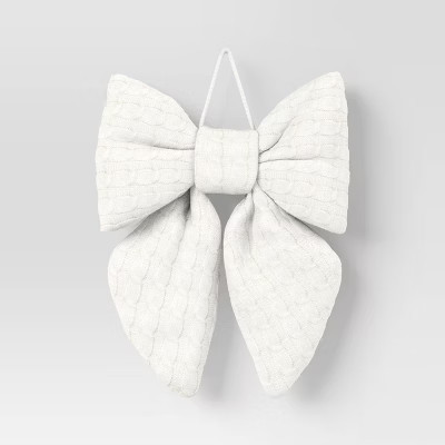 16" Christmas Jumbo Cable Knit Bow Decor White - Wondershop™ | Target