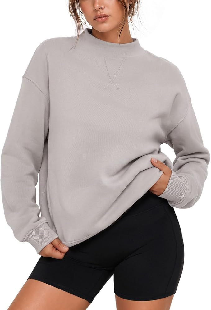 SUUKSESS Women Cotton Mock Neck Sweatshirts Oversized Long Sleeve Pullover | Amazon (US)