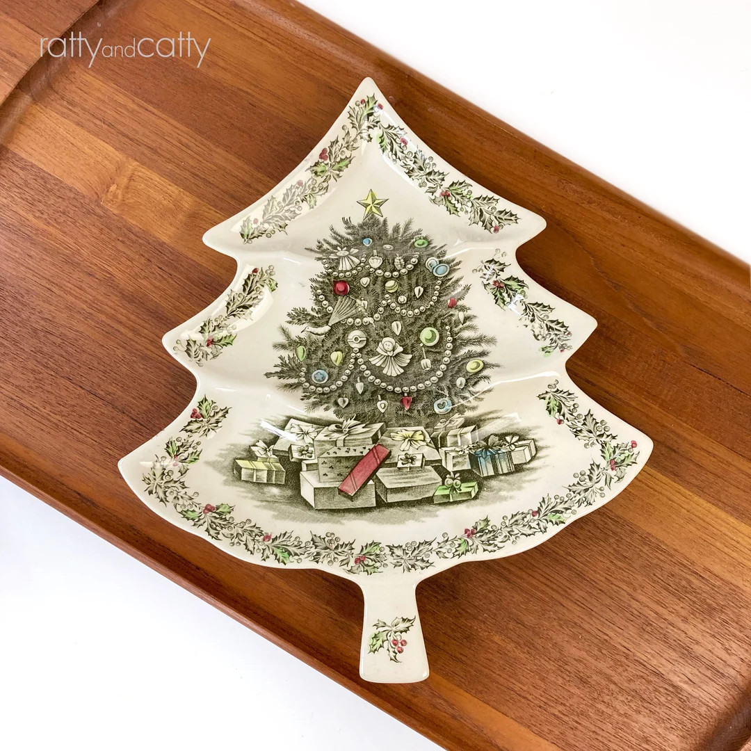 Vintage Johnson Brothers Merry Christmas Tree Dish - Etsy | Etsy (US)