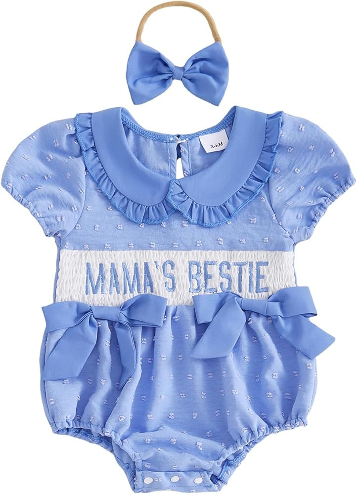 My First Mothers Day Baby Girl Outfit Mamas Bestie Short Sleeve Bubble Romper Doll Collar Smocked... | Amazon (US)