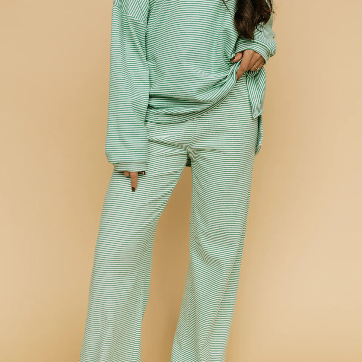 Porter Fleece Stripe Pants in Green | Henly