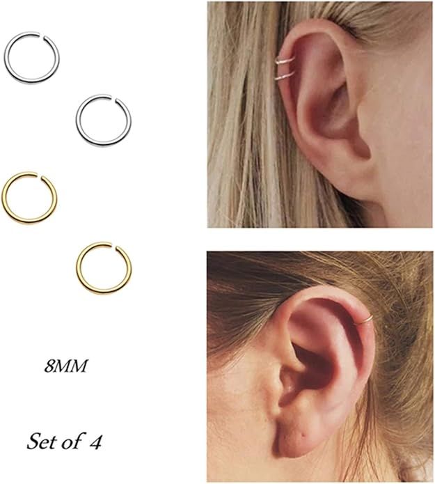 Hoop cartilage earring fake earrings nose rings septum nose ring stainless steel for women men gi... | Amazon (US)