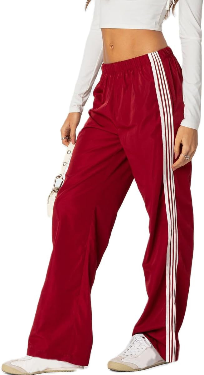 Mxiqqpltky Y2k Side Striped Sweatpants Women Casual Elastic Waist Wide Leg Track Pants Trendy Loo... | Amazon (US)