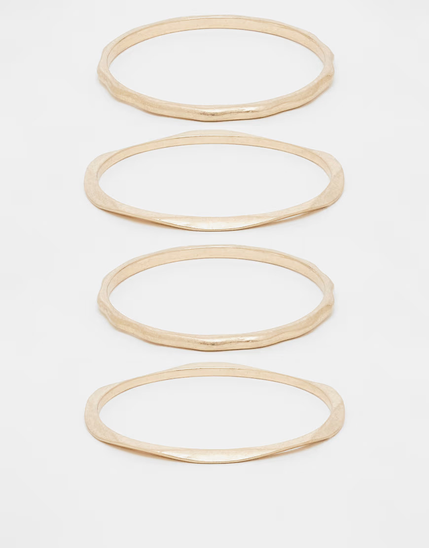 ASOS DESIGN pack of bangles with molten design in brushed gold | ASOS (Global)