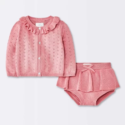 Baby Girls' Cardigan Sweater and Skirt Set - Cloud Island™ Rose Pink 18M | Target