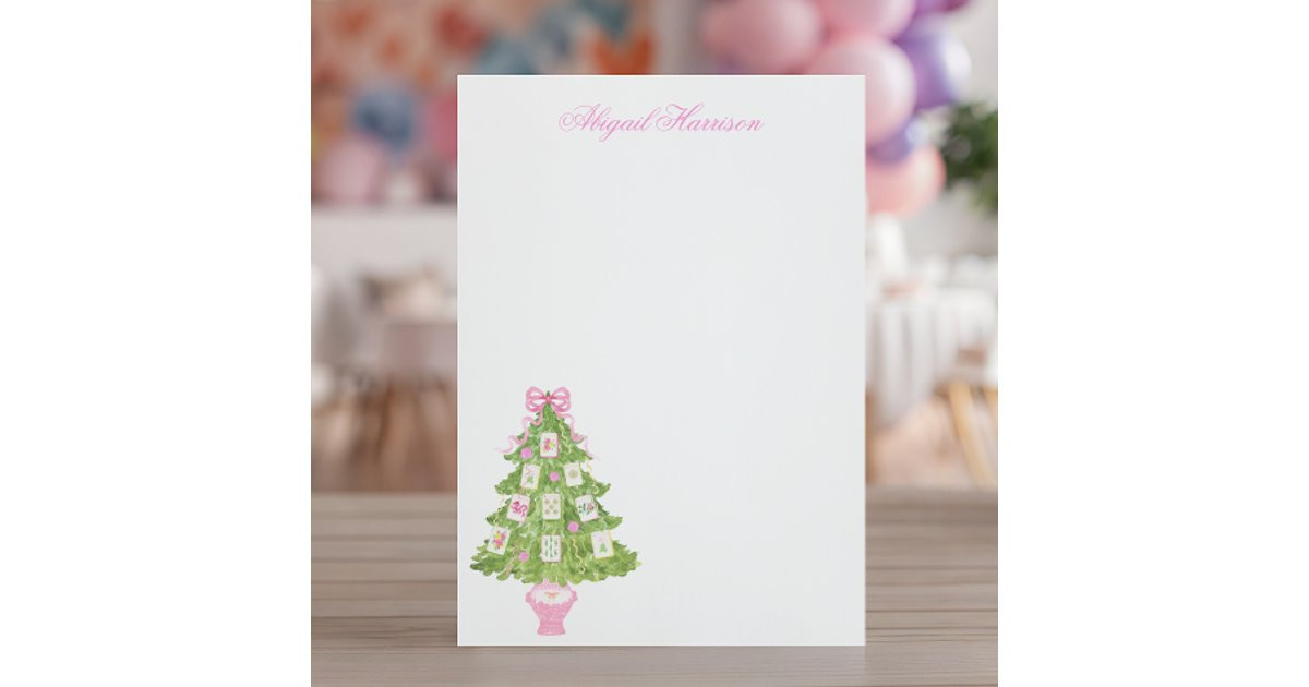 Watercolor Pink Mahjong Christmas Tree Custom Note Card | Zazzle | Zazzle