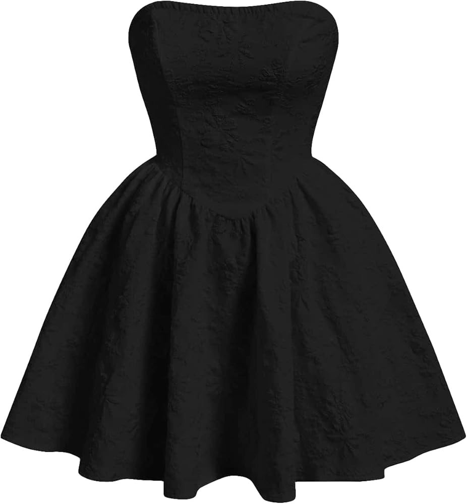 Floerns Women's Elegant Strapless Jacquard Flare Hem Mini Tube Dress | Amazon (US)