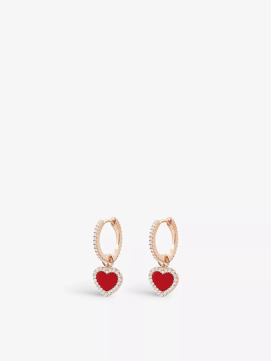 Heart 18ct rose gold-plated brass and zirconia huggie earrings | Selfridges