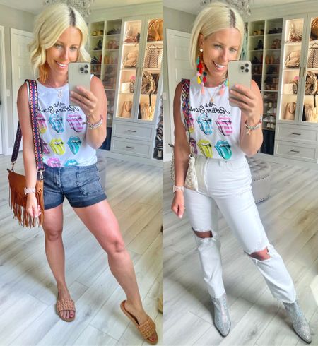 2 ways I’ve worn this graphic tank!!! Seriously a summer fav for me!!!! Tanks small, shorts size 4, jeans size 6, shoes TTS 

#LTKunder50 #LTKstyletip #LTKunder100