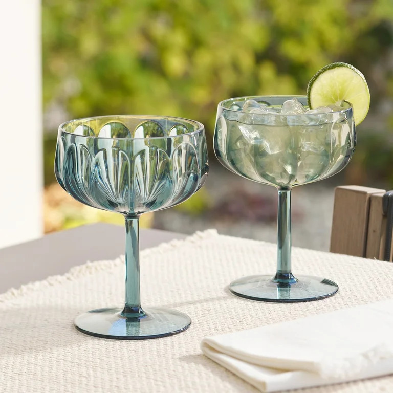 Better Homes & Gardens 4-Piece 13-Ounce Tritan Plastic Coupe Glass Set, Blue | Walmart (US)