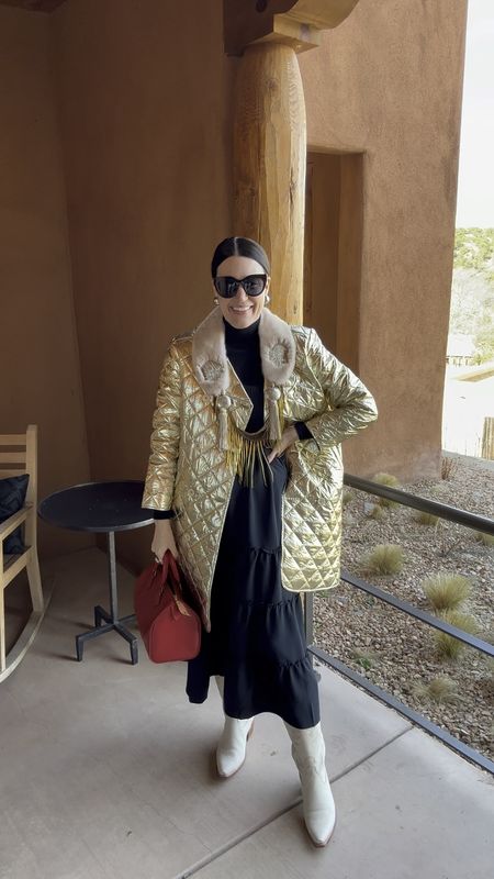 What I wore for our first full day in Santa Fe 🌶️ Washable cashmere black turtleneck runs true- I’m wearing the “2.” Black smocked nap dress runs true to size- I’m wearing the small. White cowboy boots run a half size big  // spring break // 

#LTKfindsunder100 #LTKVideo #LTKtravel