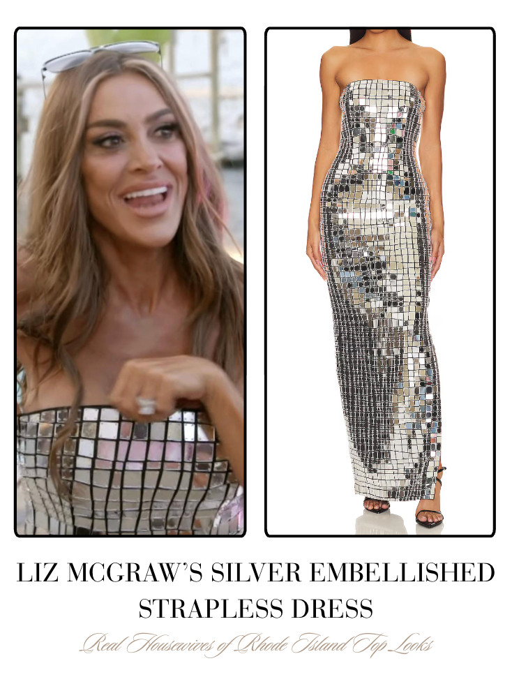 Liz McGraw's Silver Embellished Strapless Dress 

 