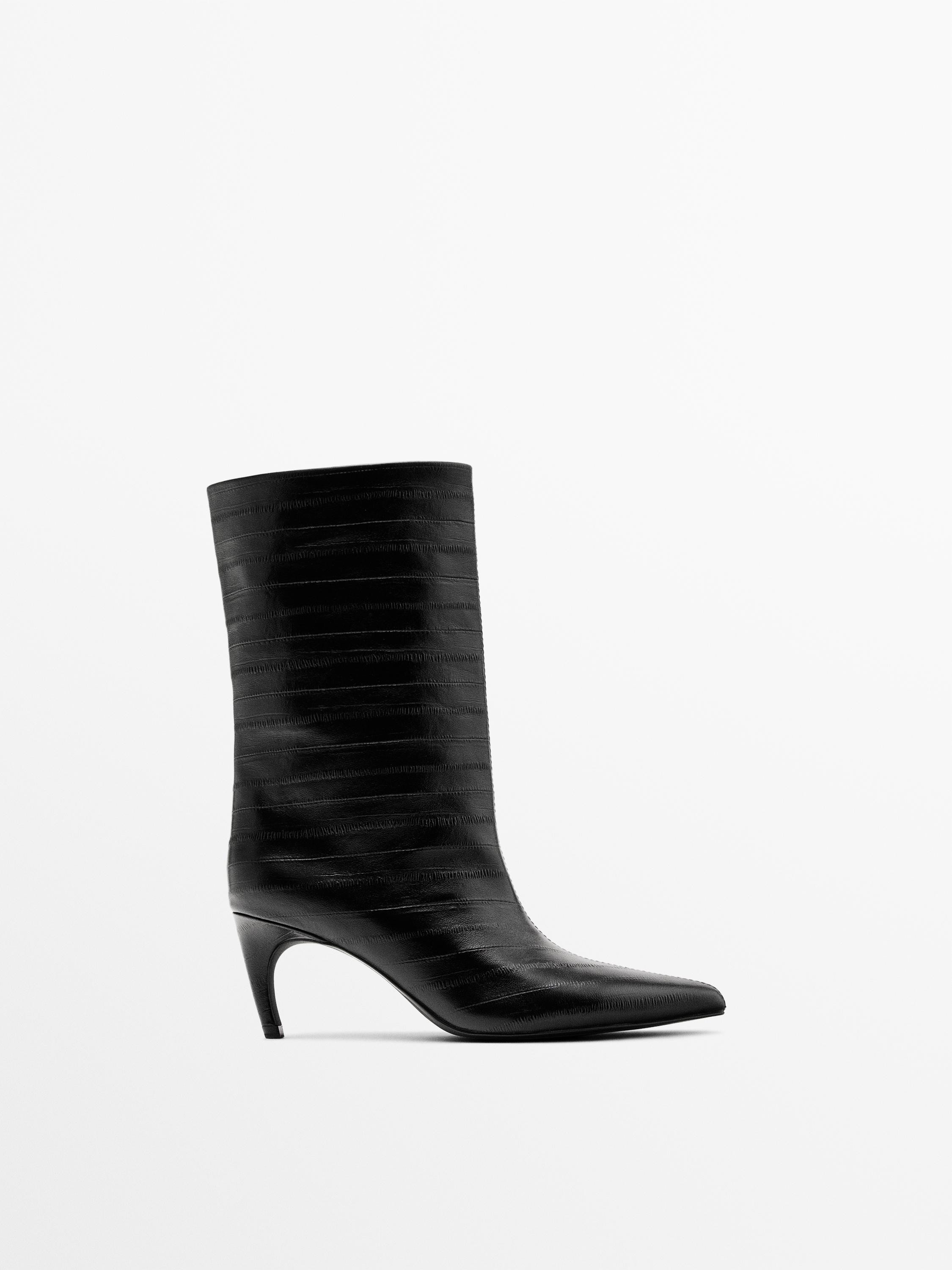 Absatzstiefeletten aus geprägtem Leder | Massimo Dutti DE