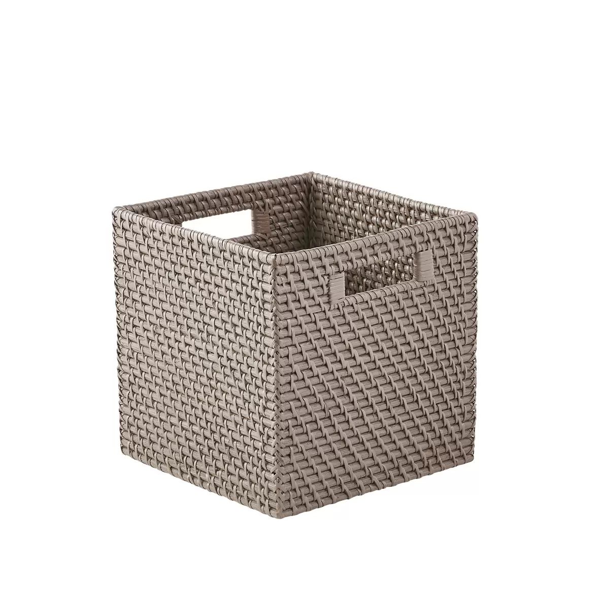 Small Rattan Cube w/ Handles Grey | The Container Store