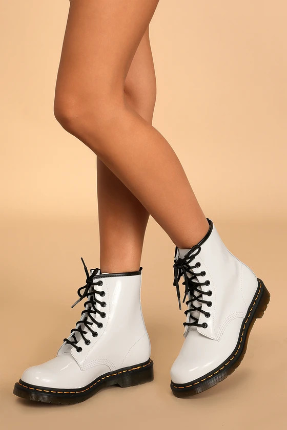 1460 W White Patent Lamper Leather 8-Eye Boots | Lulus (US)