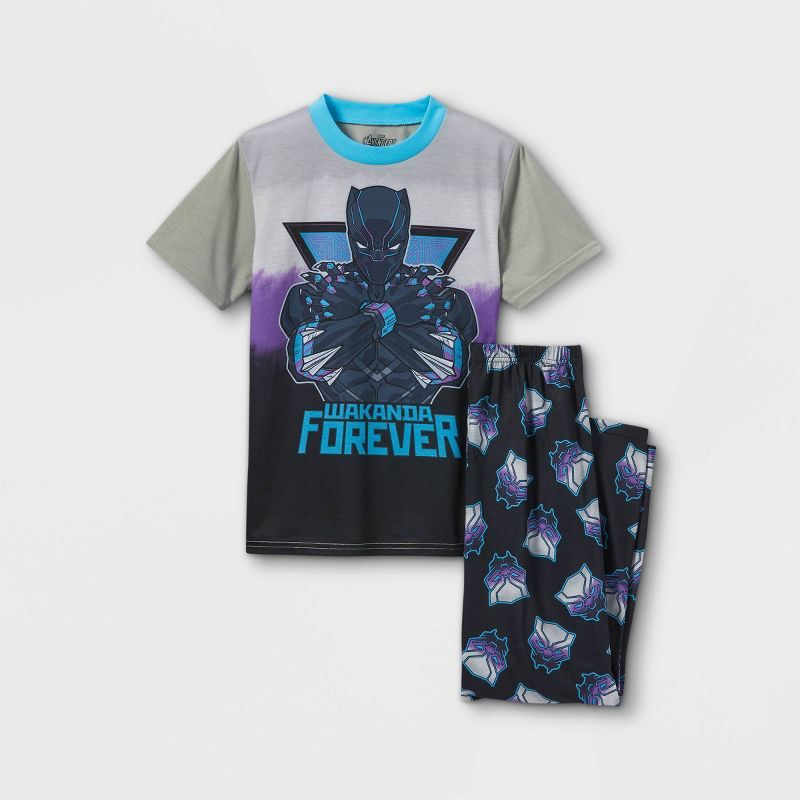 Boys' Marvel Black Panther 2pc Short Sleeve Top and Pants Pajama Set - Gray | Target