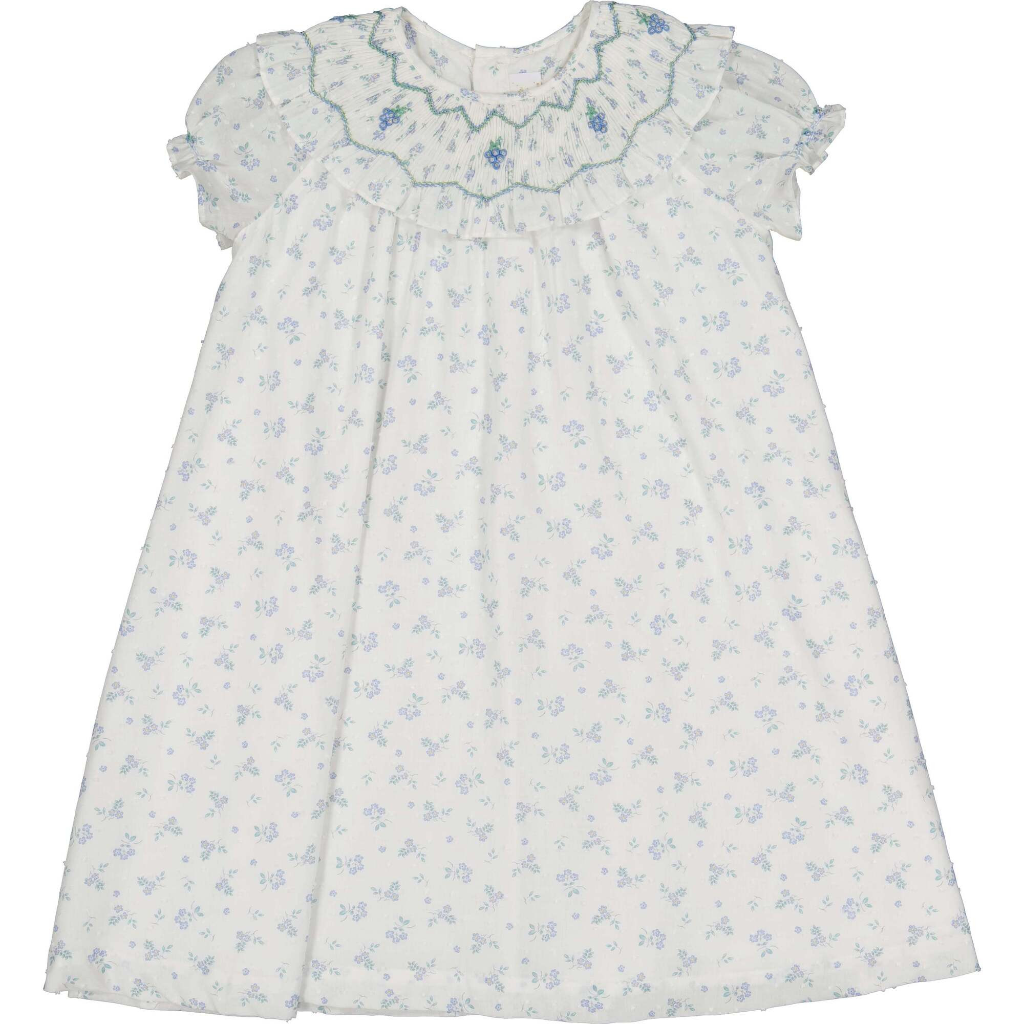 Myrtille Floral Short Sleeve Bishop Dress, Blue | Maisonette
