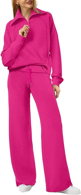 XIEERDUO Lounge Sets For Women 2023 Oversized Half Zip Sweatshirt And Wide Leg Sweatpant 2 Piece ... | Amazon (US)