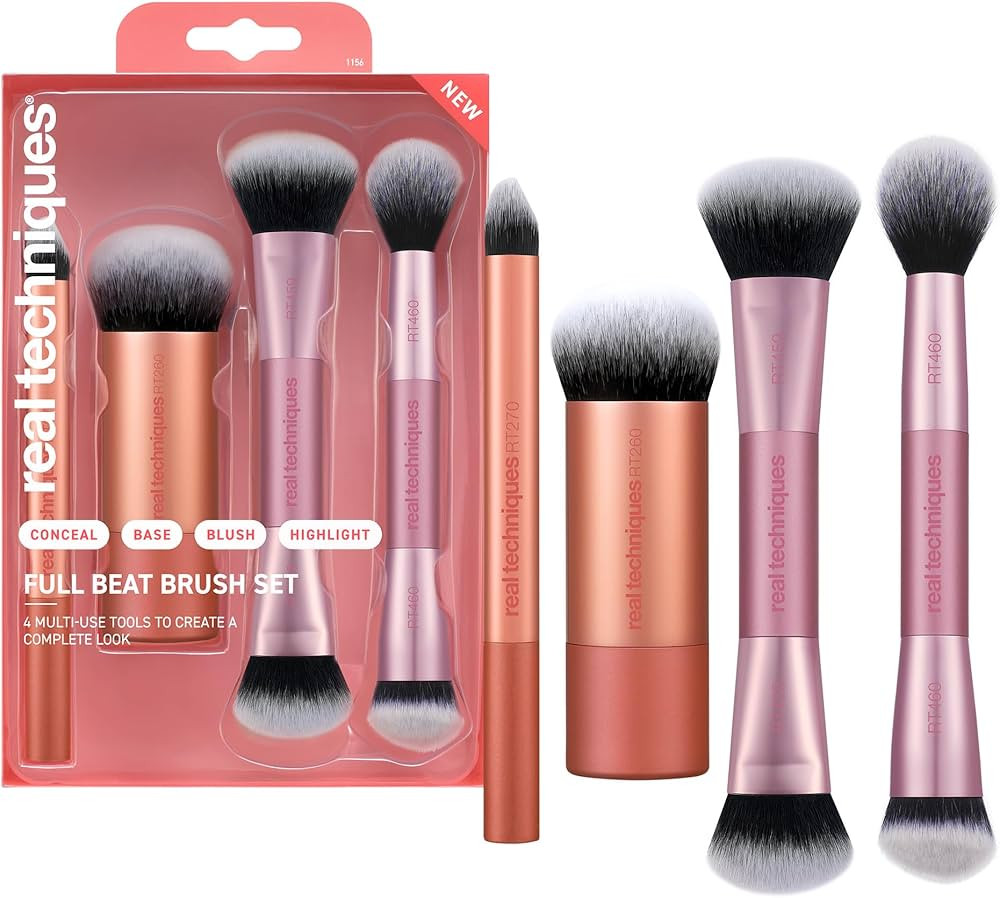 Real Techniques Full Beat Makeup Brush Set, 4 Piece Brush Kit for Foundation, Concealer, Blush, C... | Amazon (US)