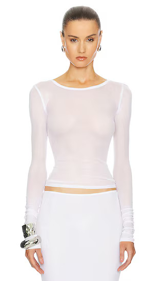 Mesh Long Sleeve Tee in White | Revolve Clothing (Global)