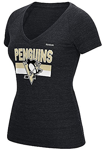 NHL Pittsburgh Penguins Women's Stacked Stripe Tri-Blend V-Neck Tee, Large, Black | Amazon (US)