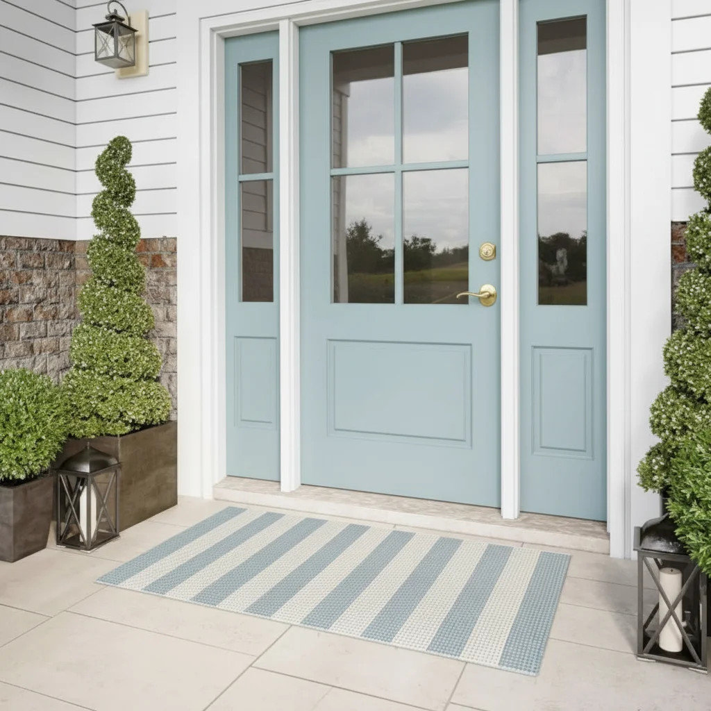 LEEVAN Washable Outdoor Rug 2x4 ft, Blue and White Striped Front Door Mat for Porch, Farmhouse St... | Walmart (US)