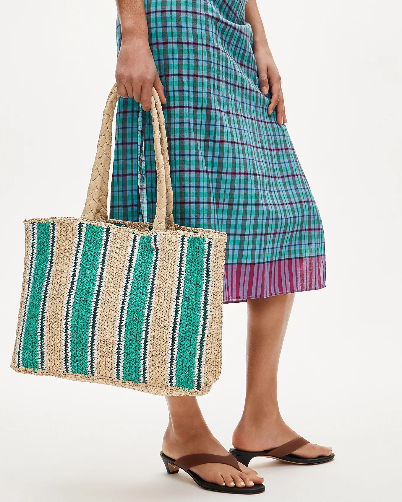 Handknotted straw tote bag in stripe | J. Crew US