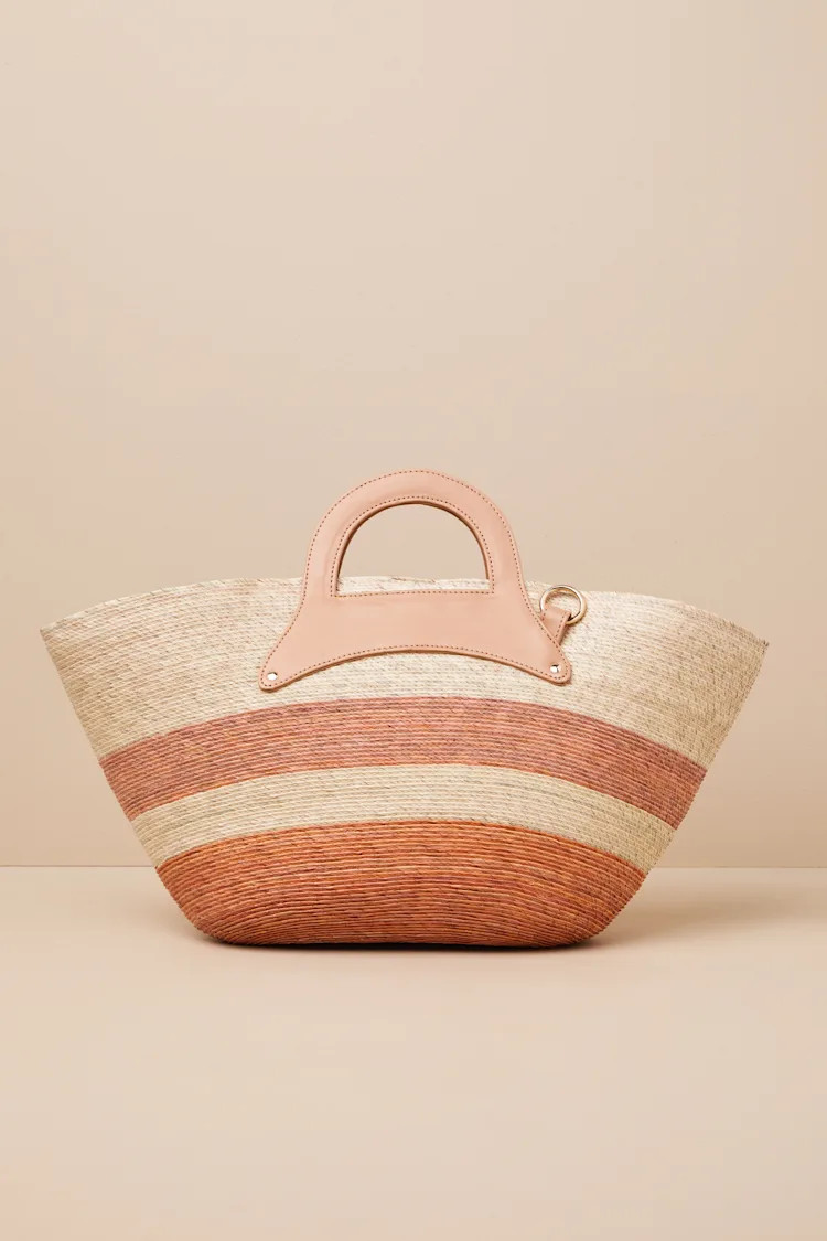 Aksel Beige Striped Woven Tote Bag | Lulus