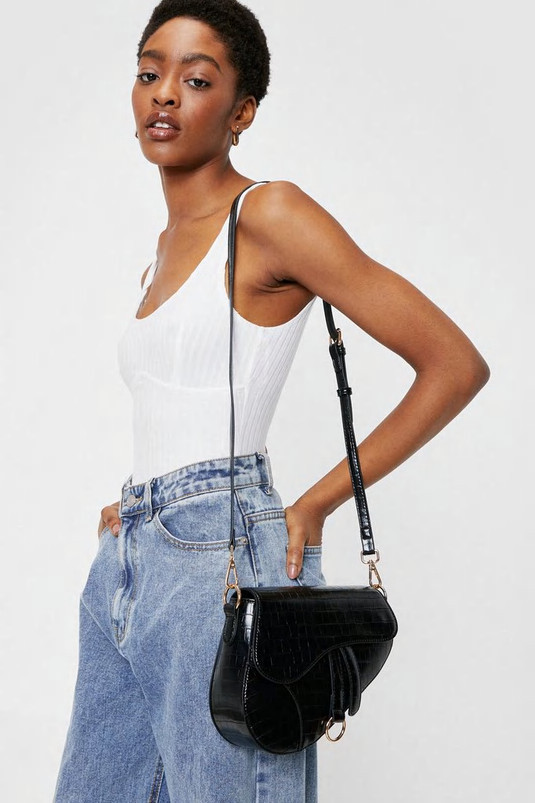 Faux Leather Croc Saddle Shoulder Bag | Nasty Gal (US)