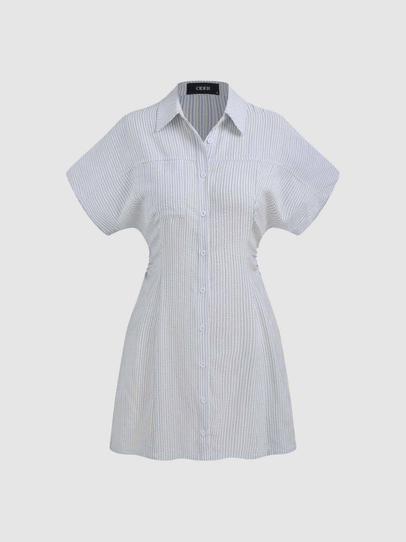 Collar Striped Waist-cinching Mini Shirt Dress | Cider