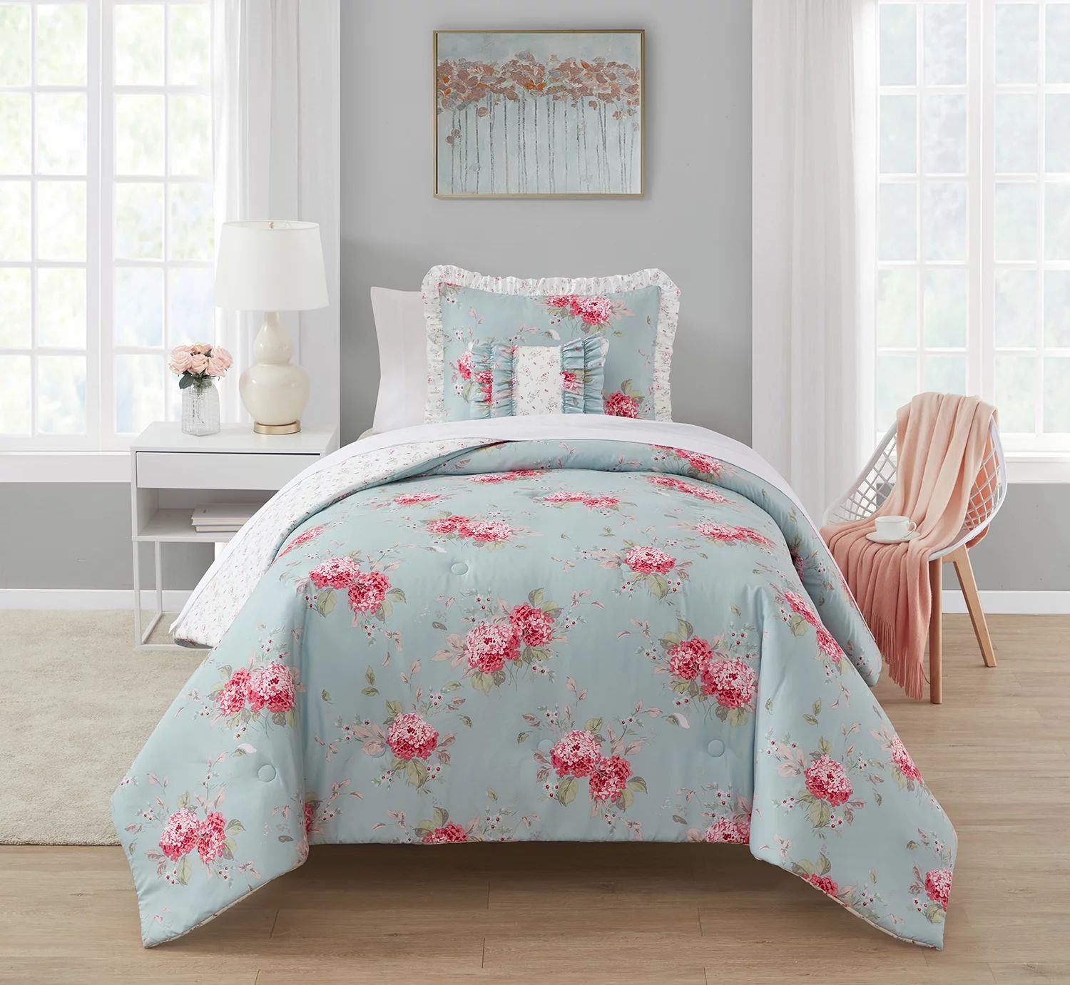 Simply Shabby Chic Reversible Belle Hydrangea 3-Piece Comforter Set, Twin | Walmart (US)