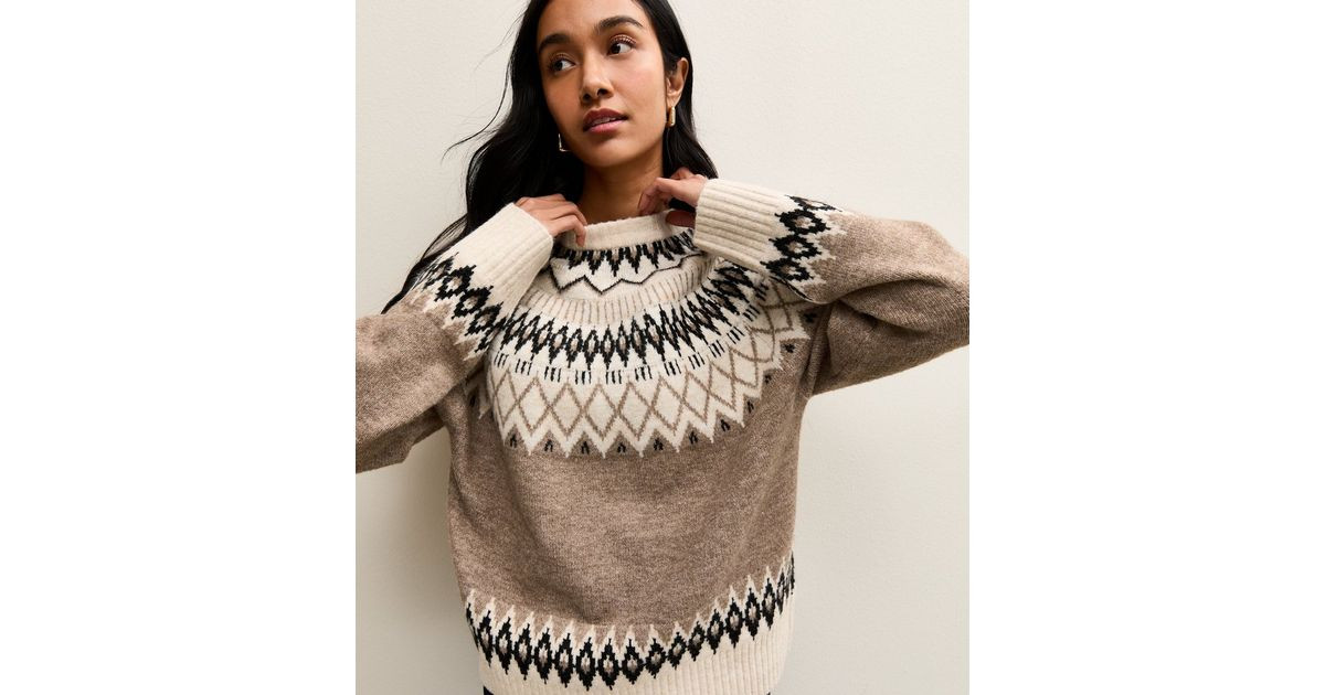 Brown Fairisle Crew Neck Jumper | New Look | New Look (UK)