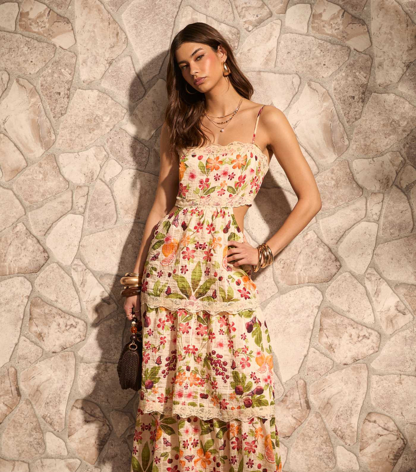 Cream Fruit Print Tiered Maxi Dress | New Look | New Look (UK)