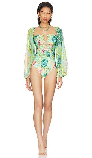 Tropicalia Laceup One Piece with Removeable Sleeves in Island Blue | Revolve Clothing (Global)
