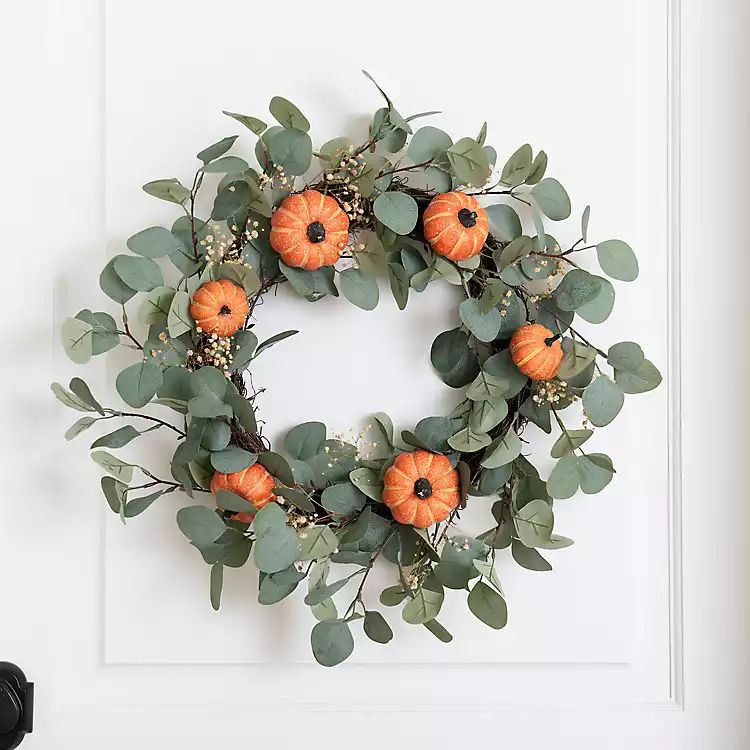 Eucalyptus and Baby's Breath Pumpkin Wreath | Kirkland's Home