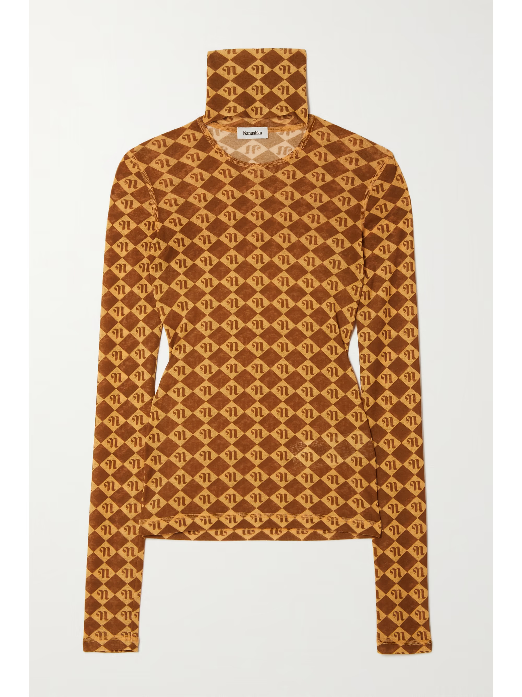 Hanny cutout printed recycled mesh-jersey turtleneck top | NET-A-PORTER (US)